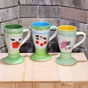 Alco Industry set of 3 Hand Painted Pedestal Coffe/Tea Mugs